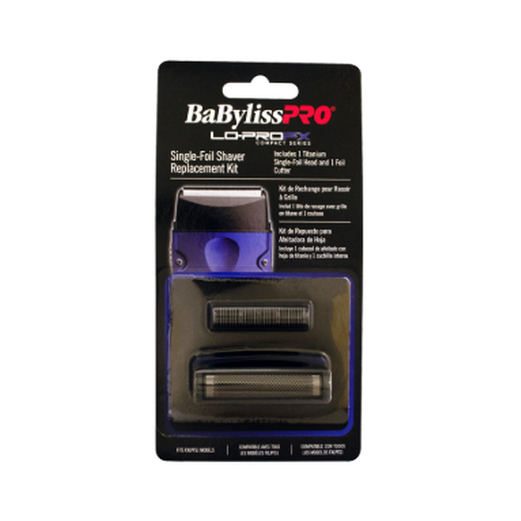 BaBylissPRO LO-PROFX Compact single-foil shaver replacement kit FXLPRF1 with black foil and cutting blade, authentic product packaging on white background
