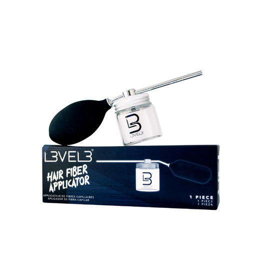 L3VEL3 Hair Fiber Applicator original supplier photo showing atomizer, glass jar, and packaging