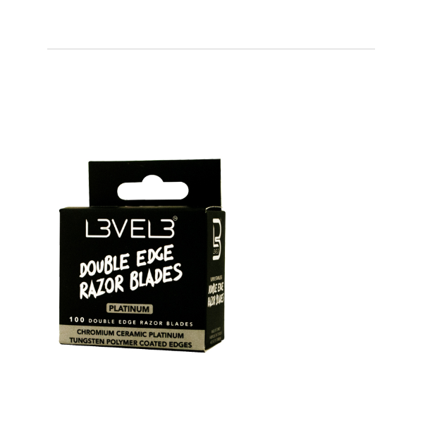 Original supplier photograph of L3VEL3 Platinum Double Edge Razor Blades 100ct box