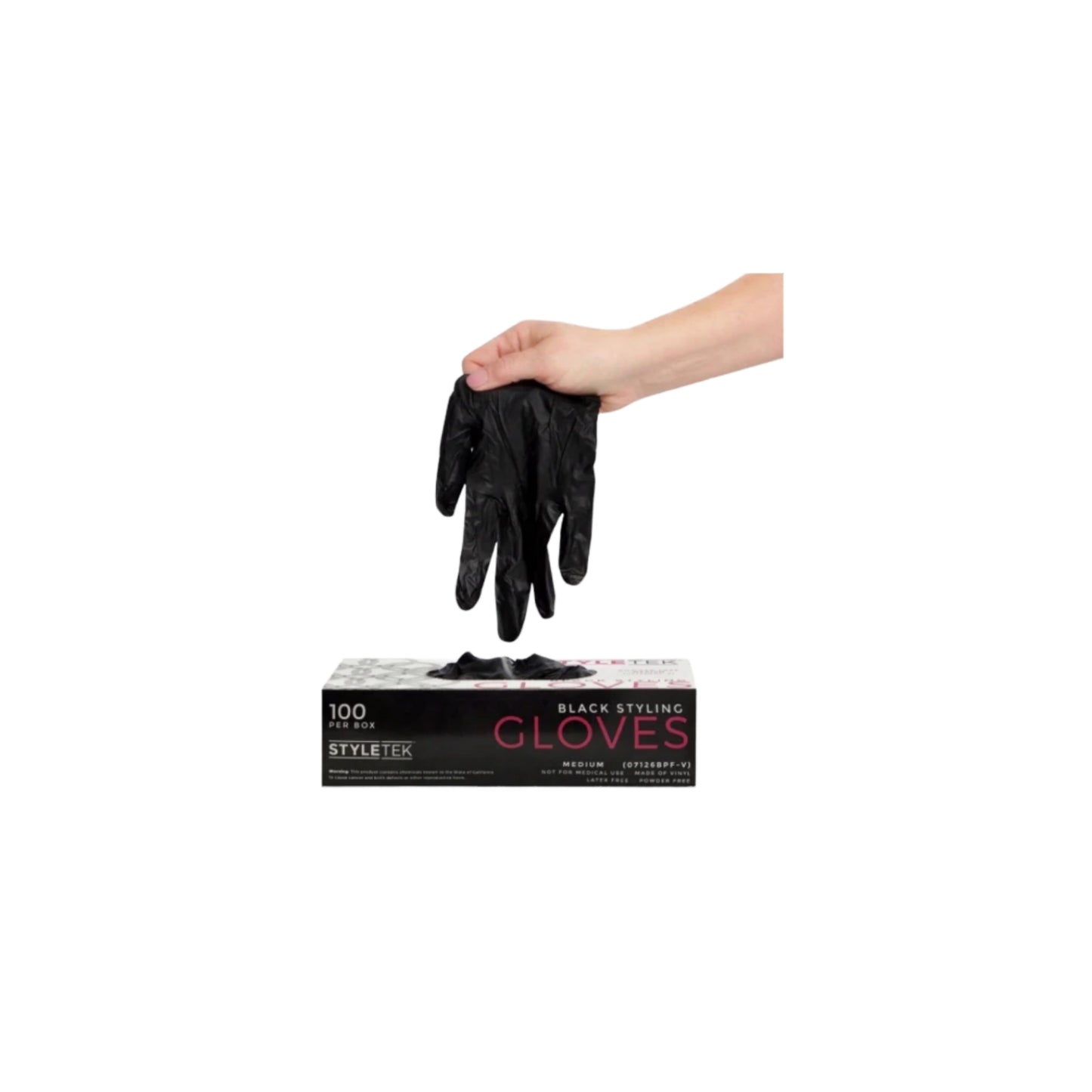 Style Tek Powder Free Black Vinyl Gloves, 100 Pack